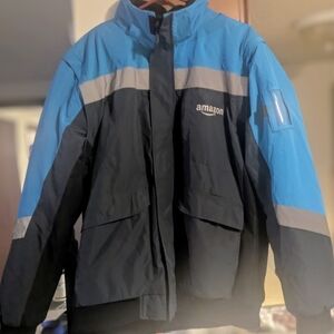 Amazon Blue Jacket Fleece Interior Delivery Associate Coat Hood Optional Inside